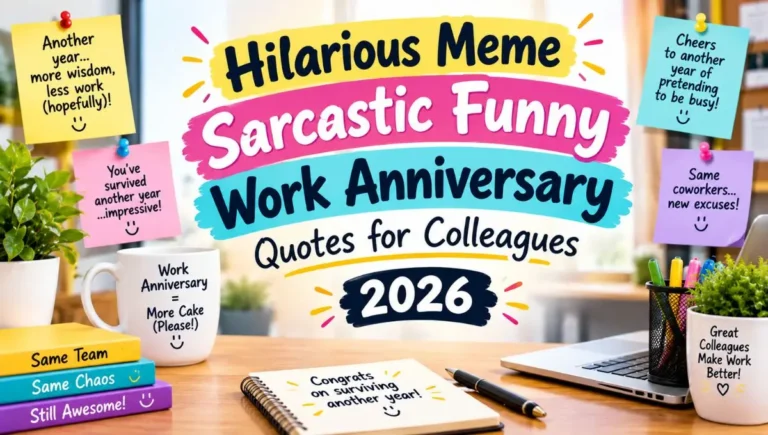 Hilarious Meme Sarcastic Funny Work Anniversary Quotes for Colleagues 2026