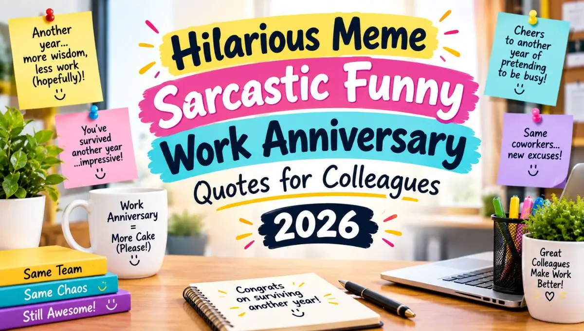 Hilarious Meme Sarcastic Funny Work Anniversary Quotes for Colleagues 2026